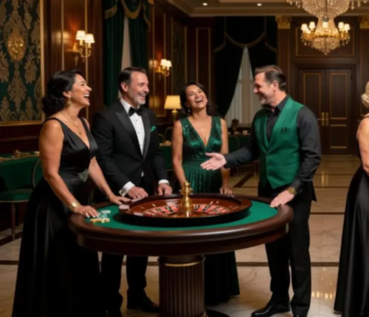 Fotografie z akcí Radnova – hosté u ruletového a pokerového stolu v uvolněné atmosféře